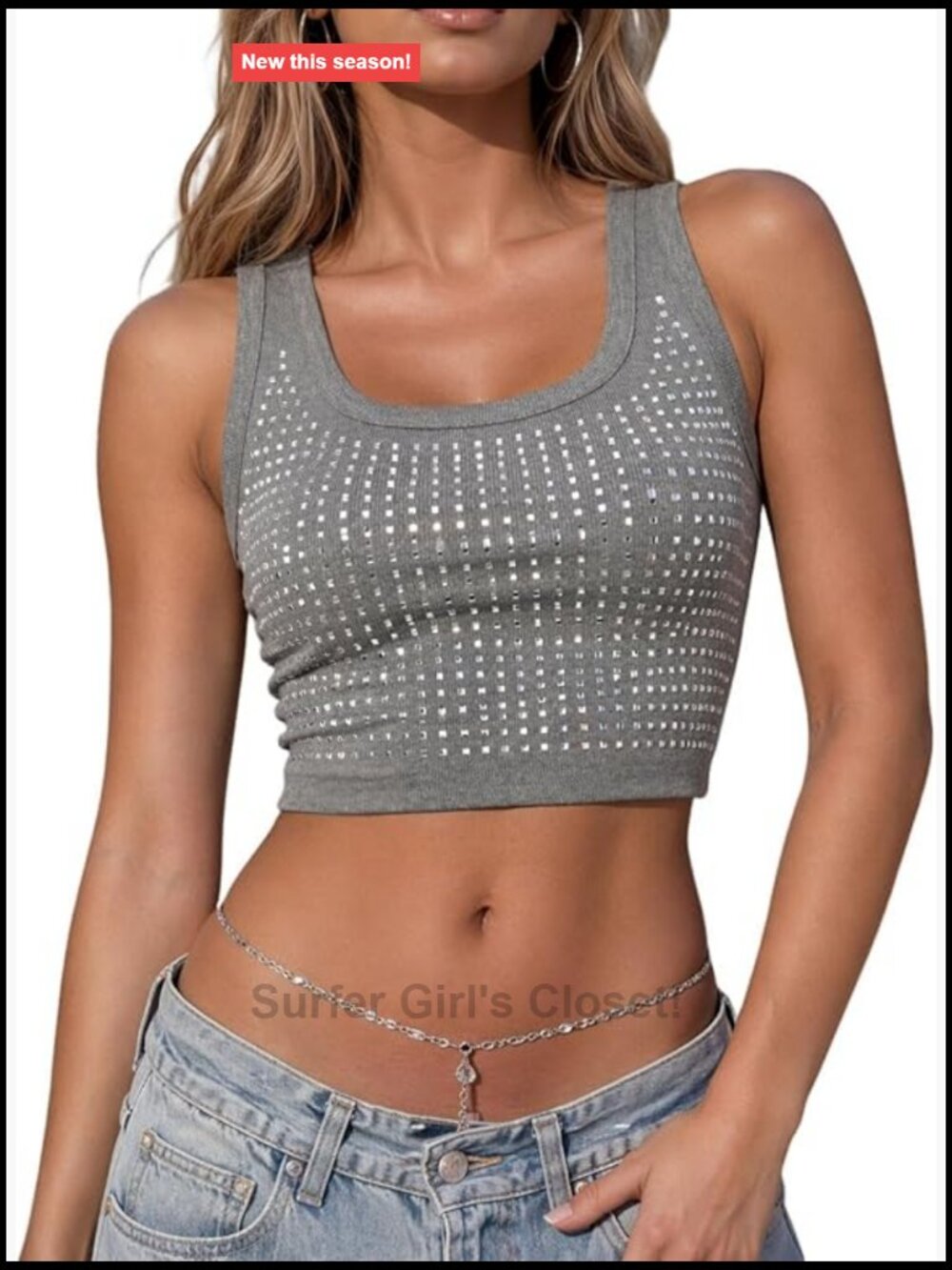 Sparkly Rhinestone Crop Tank Top Y2K Going Out Sleeveless Stretchy